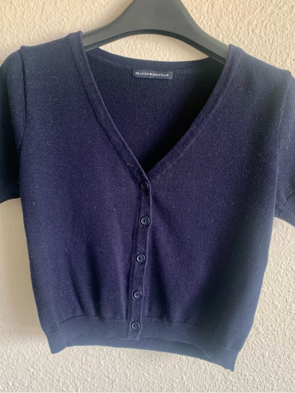 Brandy Melville Navy V‑Neck Cropped Button Front Top